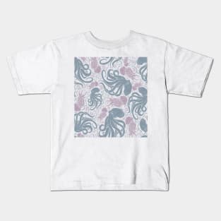 Grey and Pink Ocean Life Design Kids T-Shirt
